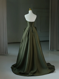Niulatu A Line Sweetheart Satin Green Long Prom Dresses Party Dress 21st Birthday Outfits Graduation Dresses HZ1214