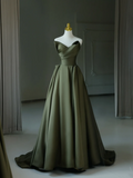 Niulatu A Line Sweetheart Satin Green Long Prom Dresses Party Dress 21st Birthday Outfits Graduation Dresses HZ1214