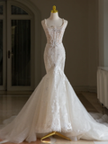 Niulatu Wedding Gown Bridal Dress Mermaid Square Neck Lace Tulle Wedding Dress Long Wedding Dresses Modest Wedding Gowns HZ1214