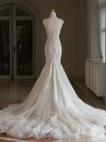 Niulatu Wedding Gown Bridal Dress Mermaid Square Neck Lace Tulle Wedding Dress Long Wedding Dresses Modest Wedding Gowns HZ1214