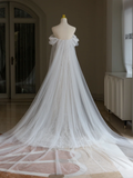 Niulatu Wedding Dress A Line Off The Shoulder Sequin Short Sleeves 70s Wedding Dresses Bridal Gowns HZ1214