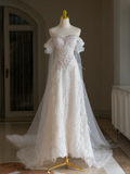 Niulatu Wedding Dress A Line Off The Shoulder Sequin Short Sleeves 70s Wedding Dresses Bridal Gowns HZ1214