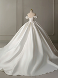 Niulatu Wedding Dress Ball Gown Off The Shoulder Satin Short Sleeves Wedding Dresses Bridal Gowns HZ1214