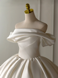 Niulatu Wedding Dress Ball Gown Off The Shoulder Satin Short Sleeves Wedding Dresses Bridal Gowns HZ1214