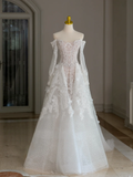 Niulatu Wedding Dress A Line Off The Shoulder Lace Long Sleeves 70s Wedding Dresses Bridal Gowns HZ1214