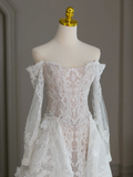 Niulatu Wedding Dress A Line Off The Shoulder Lace Long Sleeves 70s Wedding Dresses Bridal Gowns HZ1214