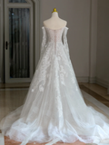 Niulatu Wedding Dress A Line Off The Shoulder Lace Long Sleeves 70s Wedding Dresses Bridal Gowns HZ1214