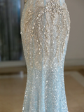 Niulatu Mermaid Scoop Neck Light Blue Sequin Long Prom Dresses Party Dress 20th Birthday Outfits Graduation Dresses HZ1214