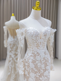 Niulatu Wedding Dress Mermaid Off The Shoulder Lace Long Sleeves 70s Wedding Dresses Bridal Gowns HZ1214