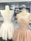 Niulatu Ball Gown Square Neck Lace Pink Short Mini Formal 8th Grade Homecoming Dresses Middle School Short Cocktail Dress Hoco Outfits HZ1214