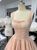 Niulatu Ball Gown Square Neck Lace Pink Short Mini Formal 8th Grade Homecoming Dresses Middle School Short Cocktail Dress Hoco Outfits HZ1214