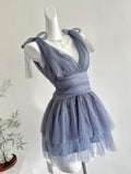 Niulatu A Line V Neck Tulle Gray Formal 8th Grade Homecoming Dresses Middle School Short Cocktail Gowns Graduation Dress Hoco Outfits HZ1214