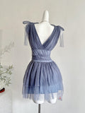 Niulatu A Line V Neck Tulle Gray Formal 8th Grade Homecoming Dresses Middle School Short Cocktail Gowns Graduation Dress Hoco Outfits HZ1214