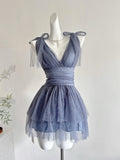 Niulatu A Line V Neck Tulle Gray Formal 8th Grade Homecoming Dresses Middle School Short Cocktail Gowns Graduation Dress Hoco Outfits HZ1214