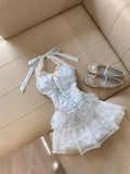 Niulatu A Line Halter Light Blue Tulle Formal 8th Grade Homecoming Dresses Middle School Short Cocktail Gowns Graduation Dress Hoco Outfits HZ1214