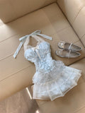 Niulatu A Line Halter Light Blue Tulle Formal 8th Grade Homecoming Dresses Middle School Short Cocktail Gowns Graduation Dress Hoco Outfits HZ1214