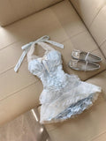 Niulatu A Line Halter Light Blue Tulle Formal 8th Grade Homecoming Dresses Middle School Short Cocktail Gowns Graduation Dress Hoco Outfits HZ1214