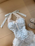 Niulatu A Line Halter Light Blue Tulle Formal 8th Grade Homecoming Dresses Middle School Short Cocktail Gowns Graduation Dress Hoco Outfits HZ1214