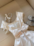 Niulatu A Line White Satin Pearls Formal 8th Grade Homecoming Dresses Middle School Short Cocktail Gowns Graduation Dress Hoco Outfits HZ1214