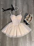 Niulatu A Line Spaghetti Straps Pink Tulle Formal 8th Grade Homecoming Dresses Middle School Short Cocktail Gowns Graduation Dress Hoco Outfits HZ1214