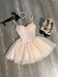 Niulatu A Line Spaghetti Straps Pink Tulle Formal 8th Grade Homecoming Dresses Middle School Short Cocktail Gowns Graduation Dress Hoco Outfits HZ1214