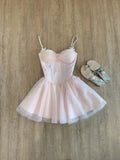 Niulatu A Line Spaghetti Straps Pink Tulle Formal 8th Grade Homecoming Dresses Middle School Short Birthday Gowns Graduation Dress Hoco Outfits HZ1214