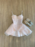 Niulatu A Line Spaghetti Straps Pink Tulle Formal 8th Grade Homecoming Dresses Middle School Short Birthday Gowns Graduation Dress Hoco Outfits HZ1214