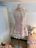 Niulatu A Line High Neck Pink Satin Lace Formal 8th Grade Homecoming Dresses Middle School Short Cocktail Gowns Graduation Dress Hoco Outfits HZ1214
