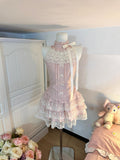 Niulatu A Line High Neck Pink Satin Lace Formal 8th Grade Homecoming Dresses Middle School Short Cocktail Gowns Graduation Dress Hoco Outfits HZ1214