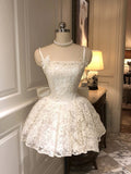 Niulatu Ball Gown Spaghetti Straps White Lace Formal 8th Grade Homecoming Dresses Middle School Short Cocktail Gowns Graduation Dress Hoco Outfits HZ1214