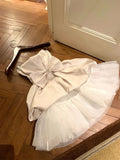 Niulatu Ball Gown Strapless White Satin Formal 8th Grade Homecoming Dresses Middle School Short Cocktail Gowns Graduation Dress Hoco Outfits HZ1214