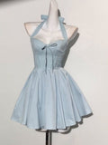 Niulatu A line Halter Blue Formal 8th Grade Homecoming Dresses Middle School Short Birthday Gowns Graduation Dress Hoco Outfits HZ1214