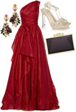 Gorgeous A line One Shoulder Red Chiffon Birthday Dress Prom Dress Graduation Dresses HZ1214