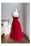Niulatu A Line Spaghetti Straps Red Tulle Formal 8th Grade Homecoming Dresses Middle School Tea Length Birthday Gowns Graduation Dress Hoco Outfits HZ1214