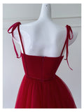 Niulatu A Line Spaghetti Straps Red Tulle Formal 8th Grade Homecoming Dresses Middle School Tea Length Birthday Gowns Graduation Dress Hoco Outfits HZ1214