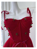 Niulatu A Line Spaghetti Straps Red Tulle Formal 8th Grade Homecoming Dresses Middle School Tea Length Birthday Gowns Graduation Dress Hoco Outfits HZ1214