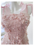 Niulatu A Line Spaghetti Straps Pink Sequin Formal 8th Grade Homecoming Dresses Middle School Short Birthday Gowns Graduation Dress Hoco Outfits HZ1214