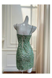Niulatu Sheath Spaghetti Straps Sequin Green Formal 8th Grade Homecoming Dresses Middle School Short Birthday Gowns Graduation Dress Hoco Outfits HZ1214