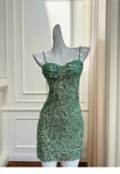 Niulatu Sheath Spaghetti Straps Sequin Green Formal 8th Grade Homecoming Dresses Middle School Short Birthday Gowns Graduation Dress Hoco Outfits HZ1214
