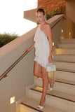 Niulatu A Line Halter White Chiffon Formal 8th Grade Homecoming Dresses Middle School Short Birthday Outfits Graduation Dress Mini Hoco Dresses HZ1214