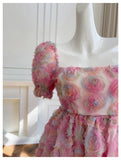 Niulatu Ball Gown Square Neck Floral Pink Short Mini Formal 8th Grade Homecoming Dresses Middle School Short Cocktail Dress Hoco Outfits HZ1214