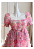Niulatu Ball Gown Square Neck Floral Pink Short Mini Formal 8th Grade Homecoming Dresses Middle School Short Cocktail Dress Hoco Outfits HZ1214