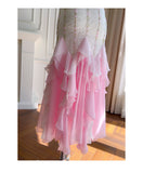 Niulatu Mermaid Spaghetti Straps Pink Chiffon Long Prom Dresses Party Dress 20th Birthday Outfits Graduation Dresses HZ1214