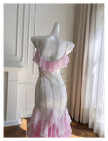 Niulatu Mermaid Spaghetti Straps Pink Chiffon Long Prom Dresses Party Dress 20th Birthday Outfits Graduation Dresses HZ1214