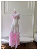 Niulatu Mermaid Spaghetti Straps Pink Chiffon Long Prom Dresses Party Dress 20th Birthday Outfits Graduation Dresses HZ1214