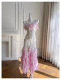 Niulatu Mermaid Spaghetti Straps Pink Chiffon Long Prom Dresses Party Dress 20th Birthday Outfits Graduation Dresses HZ1214