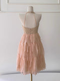 Niulatu A Line Halter V Neck Blush Pink Chiffon Formal 8th Grade Homecoming Dresses Middle School Short Birthday Gowns Graduation Dress Hoco Outfits HZ1214