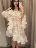 Niulatu Ball Gown Off The Shoulder White Lace Short Mini Formal 8th Grade Homecoming Dresses Middle School Short Cocktail Dress Hoco Outfits HZ1214