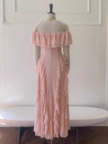 Niulatu A Line Off The Shoulder Blush Pink Chiffon Long Prom Dresses Party Dress 20th Birthday Outfits Graduation Dresses HZ1214