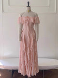 Niulatu A Line Off The Shoulder Blush Pink Chiffon Long Prom Dresses Party Dress 20th Birthday Outfits Graduation Dresses HZ1214